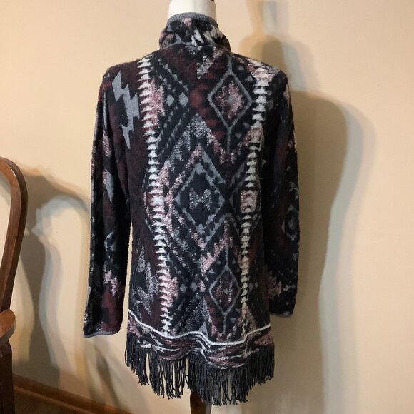 Lucky Brand Aztec Pattern Fringed Cardigan Women Size Small Boho Southwestern - Picture 4 of 8